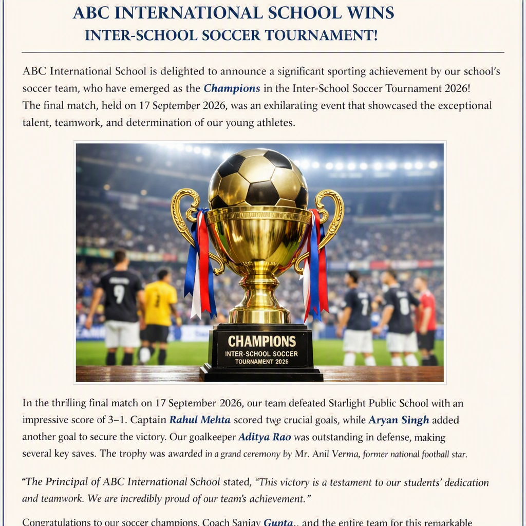 ABC School Celebrates Soccer Tournament Victory